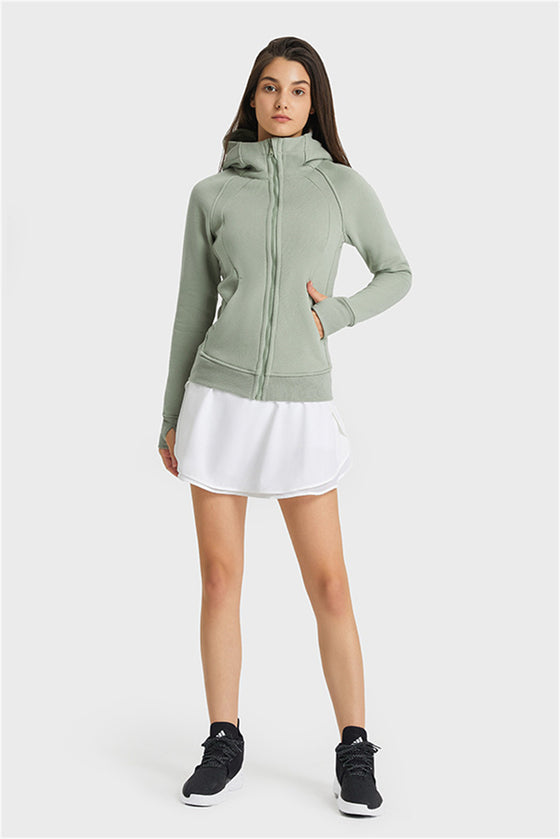 LC264635-P1109-S, LC264635-P1109-M, LC264635-P1109-L, LC264635-P1109-XL, Grass Green Thick Warm Hooded Sport Coat