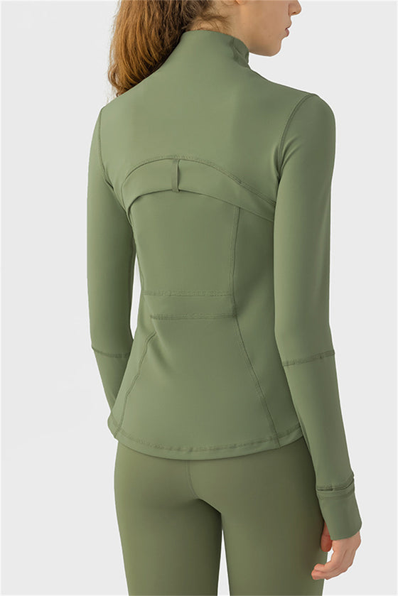 LC264634-P609-S, LC264634-P609-M, LC264634-P609-L, LC264634-P609-XL, Jungle Green Yoga Sports Long Sleeve Top Jacket