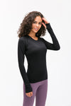 PACK264631-P2-1, Black Slim Thumbhole Sleeve Textured Detail Gym Top