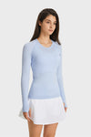PACK264631-P804-1, Beau Blue Slim Thumbhole Sleeve Textured Detail Gym Top