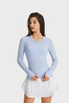 PACK264631-P804-1, Beau Blue Slim Thumbhole Sleeve Textured Detail Gym Top