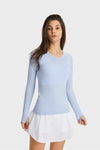 PACK264631-P804-1, Beau Blue Slim Thumbhole Sleeve Textured Detail Gym Top