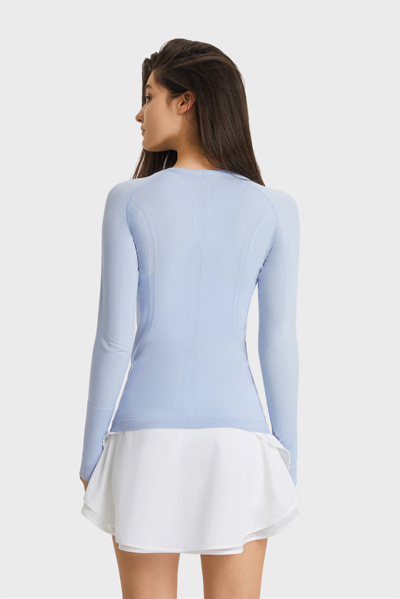 PACK264631-P804-1, Beau Blue Slim Thumbhole Sleeve Textured Detail Gym Top