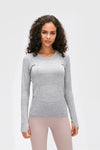 PACK264631-P1011-1, Light Grey Slim Thumbhole Sleeve Textured Detail Gym Top