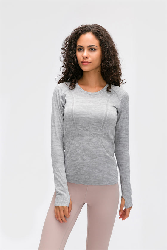 PACK264631-P1011-1, Light Grey Slim Thumbhole Sleeve Textured Detail Gym Top