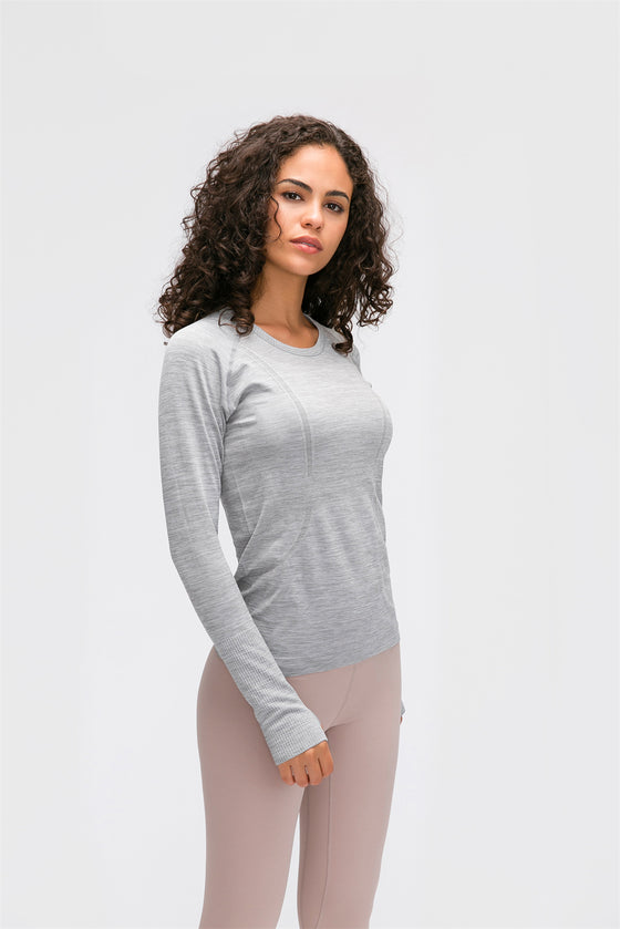 PACK264631-P1011-1, Light Grey Slim Thumbhole Sleeve Textured Detail Gym Top
