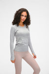 PACK264631-P1011-1, Light Grey Slim Thumbhole Sleeve Textured Detail Gym Top