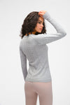 PACK264631-P1011-1, Light Grey Slim Thumbhole Sleeve Textured Detail Gym Top