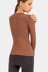 PACK264631-P2017-1, Chestnut Slim Thumbhole Sleeve Textured Detail Gym Top