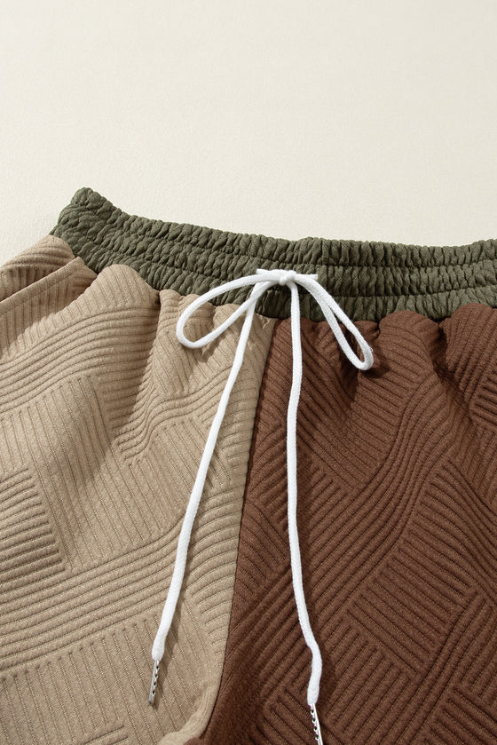 PACK625447-P1622-1, Multicolor Colorblock Textured Tee Cropped Wide Leg Pants Set