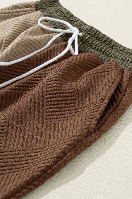 PACK625447-P1622-1, Multicolor Colorblock Textured Tee Cropped Wide Leg Pants Set