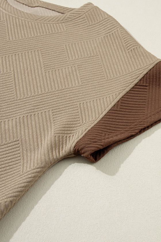 PACK625447-P1622-1, Multicolor Colorblock Textured Tee Cropped Wide Leg Pants Set