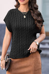 PACK2724323-P2-2, Black Crew Neck Cable Knit Short Sleeve Sweater