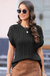 PACK2724323-P2-2, Black Crew Neck Cable Knit Short Sleeve Sweater