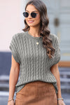 PACK2724323-P11-2, Gray Crew Neck Cable Knit Short Sleeve Sweater