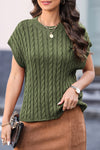 PACK2724323-P609-1, Jungle Green Crew Neck Cable Knit Short Sleeve Sweater