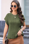 PACK2724323-P609-1, Jungle Green Crew Neck Cable Knit Short Sleeve Sweater