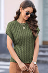 PACK2724323-P609-1, Jungle Green Crew Neck Cable Knit Short Sleeve Sweater