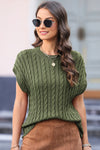 PACK2724323-P609-1, Jungle Green Crew Neck Cable Knit Short Sleeve Sweater