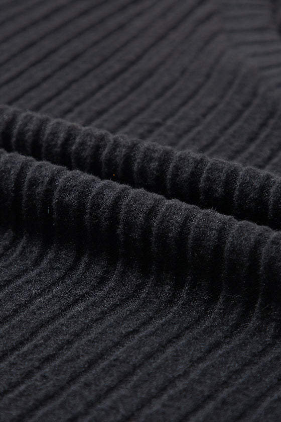 PACK625308-P2-2, Black Ribbed Knit V Neck Slouchy Two-Piece Outfit