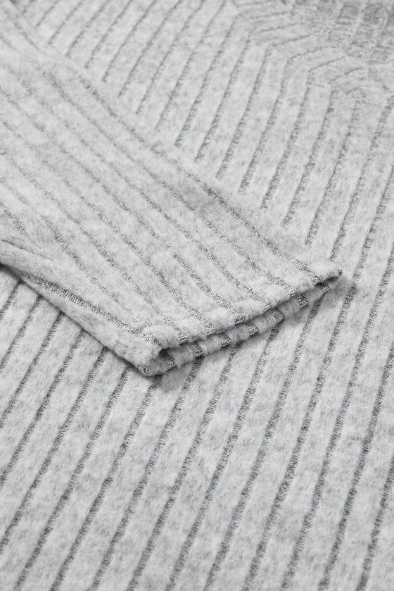 PACK625308-P1011-2, Light Grey Ribbed Knit V Neck Slouchy Two-Piece Outfit