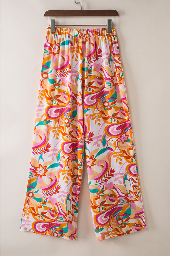 PACK7711657-14-1, Orange Floral Print Wide Leg Pants