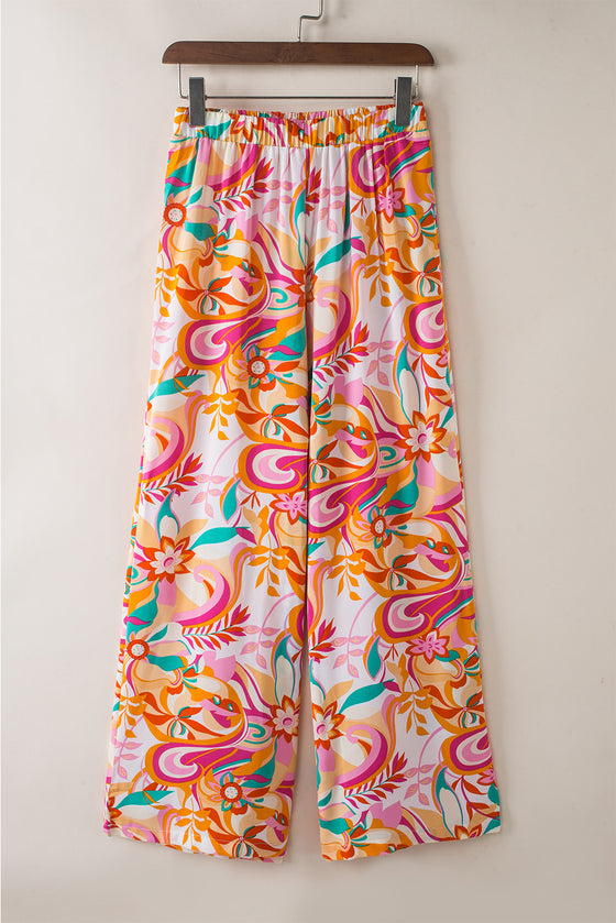 PACK7711657-14-1, Orange Floral Print Wide Leg Pants