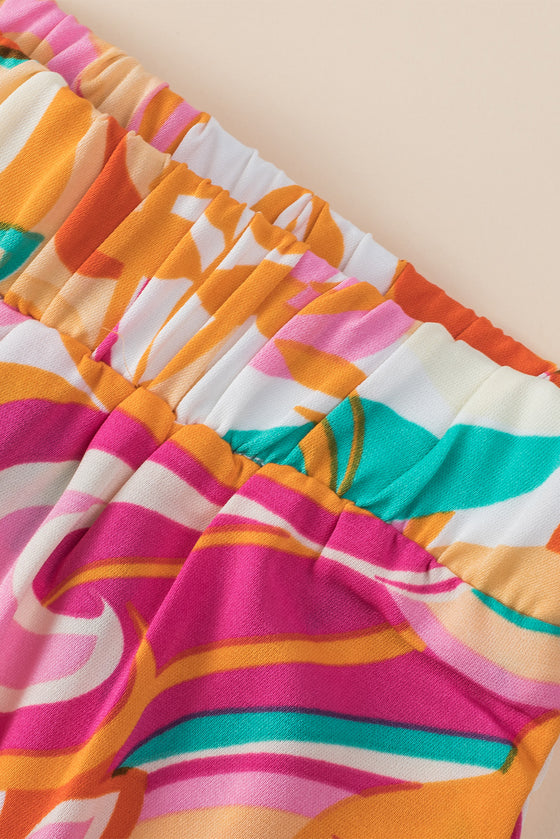 PACK7711657-14-1, Orange Floral Print Wide Leg Pants