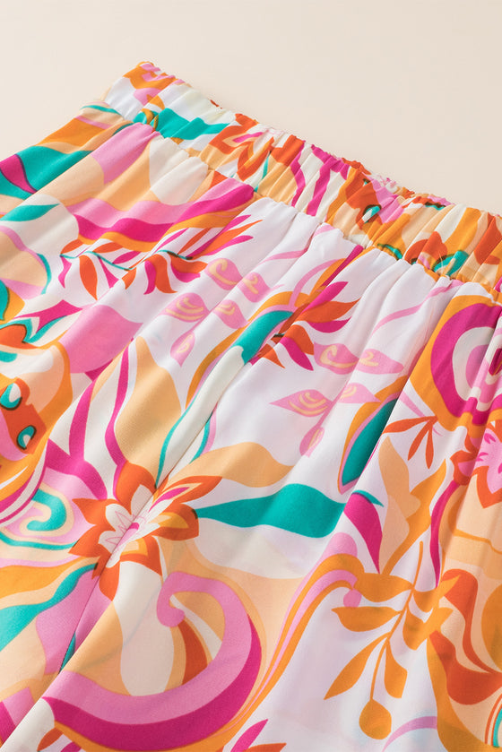 PACK7711657-14-1, Orange Floral Print Wide Leg Pants