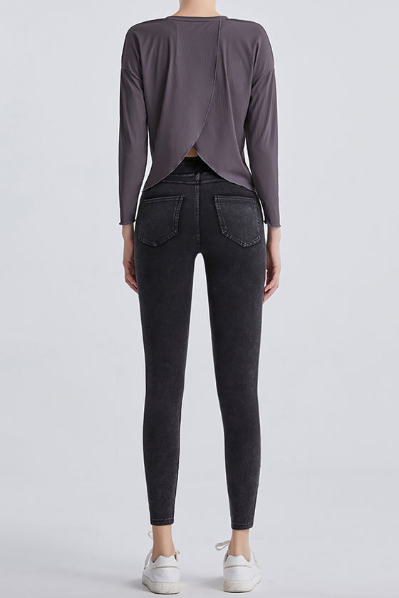 LC265437-P4011-S, LC265437-P4011-M, LC265437-P4011-L, LC265437-P4011-XL, Carbon Grey Vintage Wash Pocketed Athleisure Jeggings