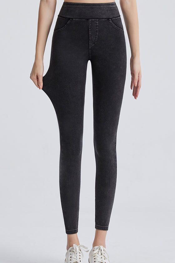 LC265437-P4011-S, LC265437-P4011-M, LC265437-P4011-L, LC265437-P4011-XL, Carbon Grey Vintage Wash Pocketed Athleisure Jeggings