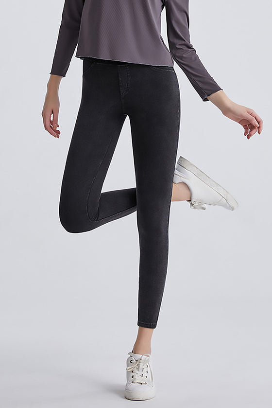 LC265437-P4011-S, LC265437-P4011-M, LC265437-P4011-L, LC265437-P4011-XL, Carbon Grey Vintage Wash Pocketed Athleisure Jeggings