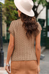 PACK2724323-P4016-2, Light French Beige Crew Neck Cable Knit Short Sleeve Sweater