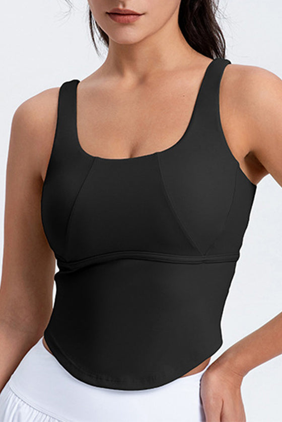 LC264636-P2-S, LC264636-P2-M, LC264636-P2-L, LC264636-P2-XL, Black Cropped Active One Piece Yoga Top