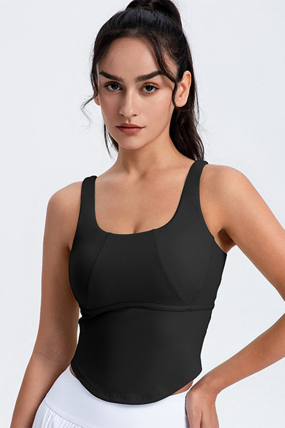 LC264636-P2-S, LC264636-P2-M, LC264636-P2-L, LC264636-P2-XL, Black Cropped Active One Piece Yoga Top