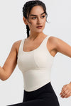 LC264636-P15-S, LC264636-P15-M, LC264636-P15-L, LC264636-P15-XL, Beige Cropped Active One Piece Yoga Top