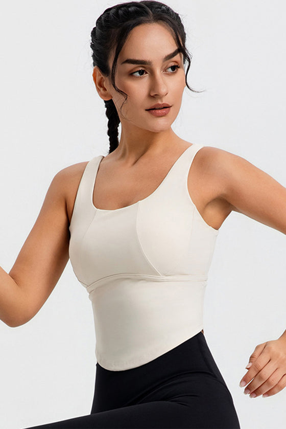 LC264636-P15-S, LC264636-P15-M, LC264636-P15-L, LC264636-P15-XL, Beige Cropped Active One Piece Yoga Top