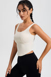 LC264636-P15-S, LC264636-P15-M, LC264636-P15-L, LC264636-P15-XL, Beige Cropped Active One Piece Yoga Top