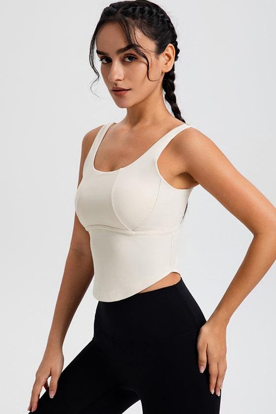 LC264636-P15-S, LC264636-P15-M, LC264636-P15-L, LC264636-P15-XL, Beige Cropped Active One Piece Yoga Top