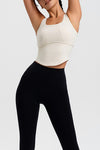 LC264636-P15-S, LC264636-P15-M, LC264636-P15-L, LC264636-P15-XL, Beige Cropped Active One Piece Yoga Top