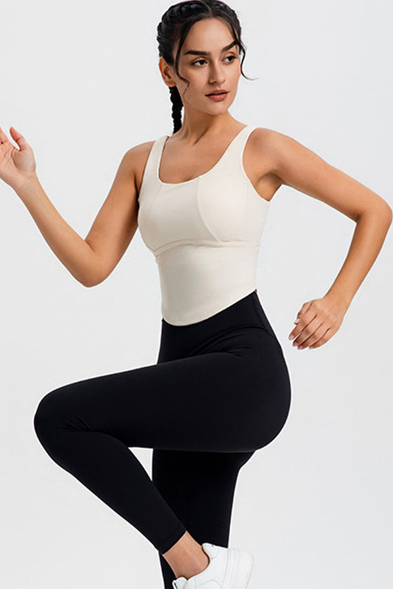 LC264636-P15-S, LC264636-P15-M, LC264636-P15-L, LC264636-P15-XL, Beige Cropped Active One Piece Yoga Top