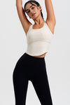 LC264636-P15-S, LC264636-P15-M, LC264636-P15-L, LC264636-P15-XL, Beige Cropped Active One Piece Yoga Top