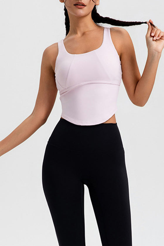 LC264636-P1010-S, LC264636-P1010-M, LC264636-P1010-L, LC264636-P1010-XL, Light Pink Cropped Active One Piece Yoga Top