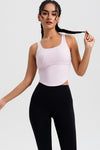 LC264636-P1010-S, LC264636-P1010-M, LC264636-P1010-L, LC264636-P1010-XL, Light Pink Cropped Active One Piece Yoga Top