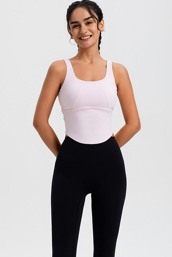 LC264636-P1010-S, LC264636-P1010-M, LC264636-P1010-L, LC264636-P1010-XL, Light Pink Cropped Active One Piece Yoga Top