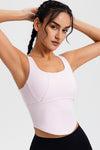 LC264636-P1010-S, LC264636-P1010-M, LC264636-P1010-L, LC264636-P1010-XL, Light Pink Cropped Active One Piece Yoga Top