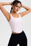 LC264636-P1010-S, LC264636-P1010-M, LC264636-P1010-L, LC264636-P1010-XL, Light Pink Cropped Active One Piece Yoga Top