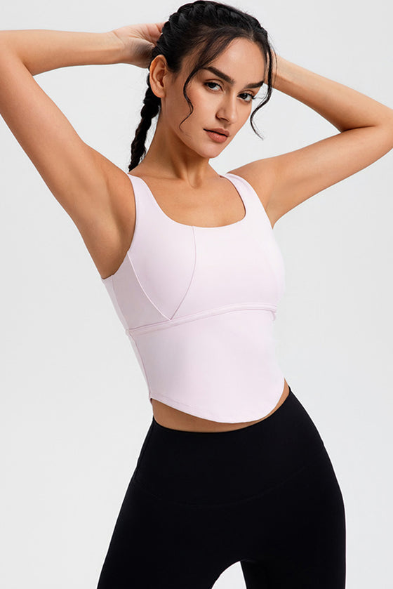 LC264636-P1010-S, LC264636-P1010-M, LC264636-P1010-L, LC264636-P1010-XL, Light Pink Cropped Active One Piece Yoga Top