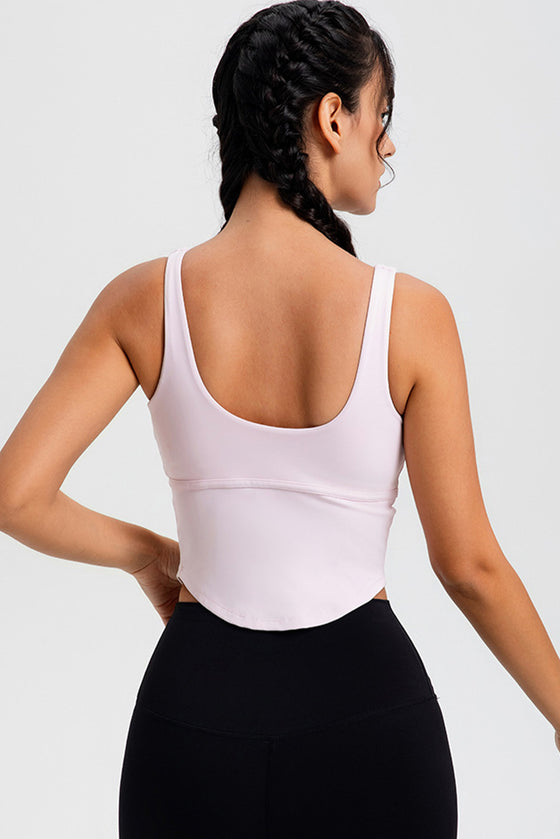 LC264636-P1010-S, LC264636-P1010-M, LC264636-P1010-L, LC264636-P1010-XL, Light Pink Cropped Active One Piece Yoga Top