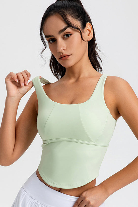 LC264636-P2009-S, LC264636-P2009-M, LC264636-P2009-L, LC264636-P2009-XL, Meadow Mist Green Cropped Active One Piece Yoga Top